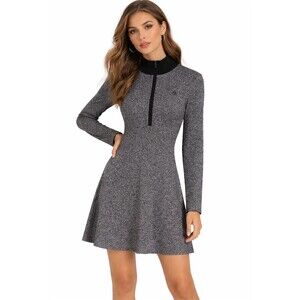 Maje Sweater Dress Womens‎ Size 8 Black/Silver Metallic Glitter Half Zip